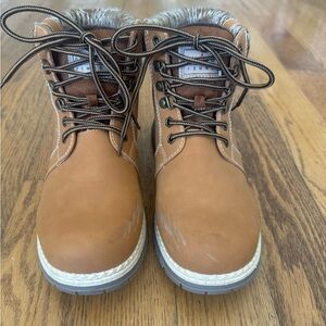 Brown Lace-Up Boots with Cozy Knit Trim